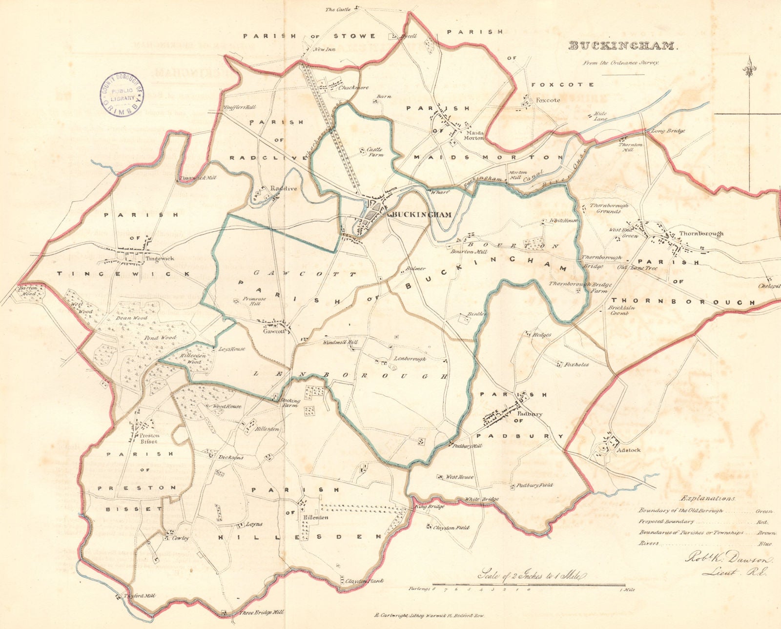 BUCKINGHAM borough/town plan. REFORM ACT. Buckinghamshire. DAWSON 1832 old map